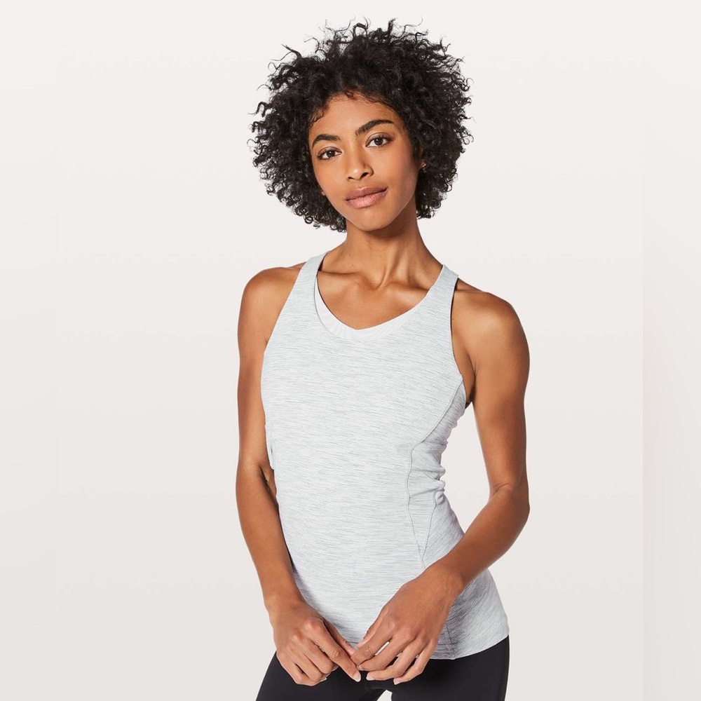 Lululemon Stash N Run Tank Top, Size 4, Light Grey/Pink, Built in Bra, EUC